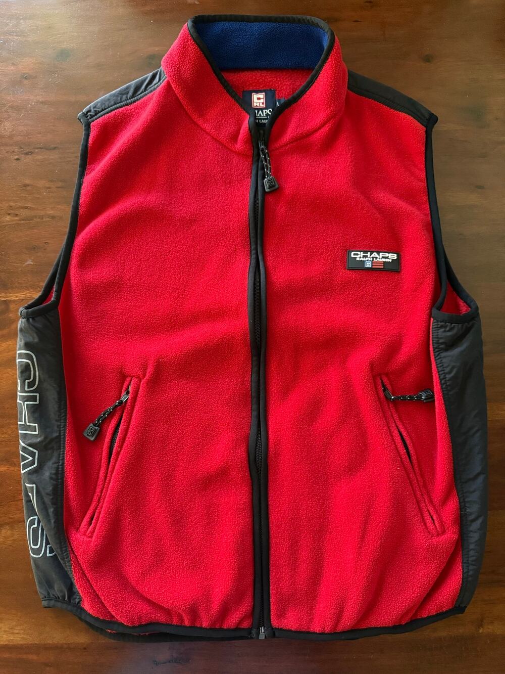 Vintage Chaps Ralph Lauren fleece sport vest red /black zip up size L